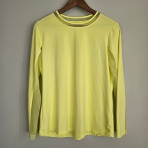 IBKUL Sun Shirt Womens L Yellow UPF 50 Mesh Performance Activewear Preppy